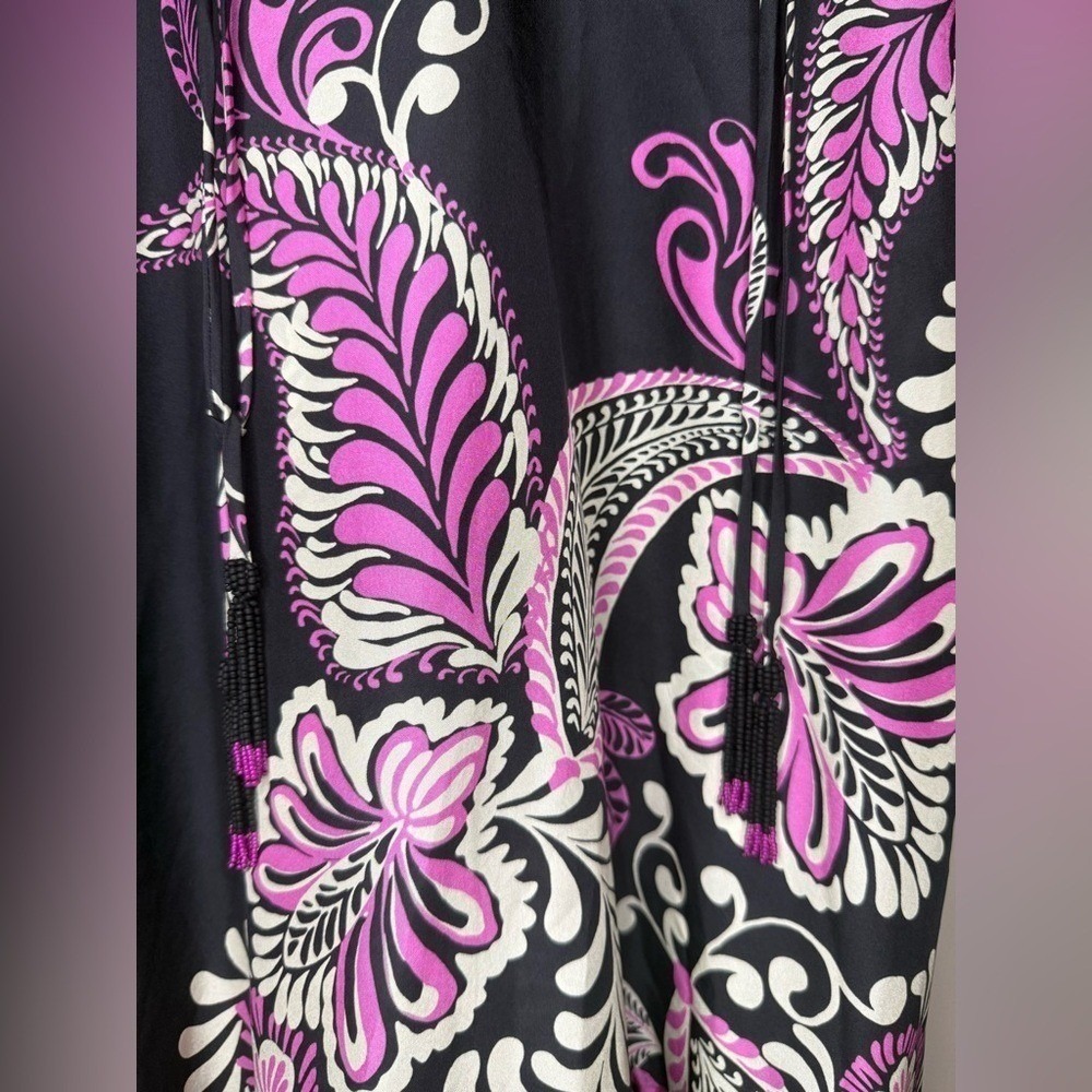 Johnny Was Silk Tiered Midi Dress Black Purple Floral Boho Luxe XS - Picture 4 of 7